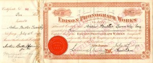 Edison Phonograph Works signed by Thomas Edison and Samuel Insull
